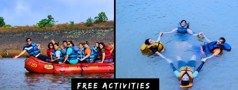 Rafting and Swimming in lake activities at AquaNest Campsite of Mischief Treks